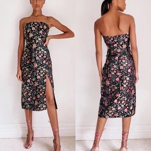 Lulu's Women's Black Make A Move Floral Jacquard Midi Dress Size M